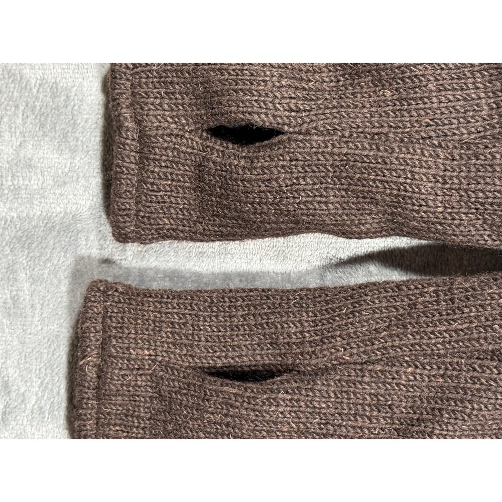 Knit Fingerless Gloves Womens One Size Brown Wool Embroidered Floral Nepal - Picture 5 of 5